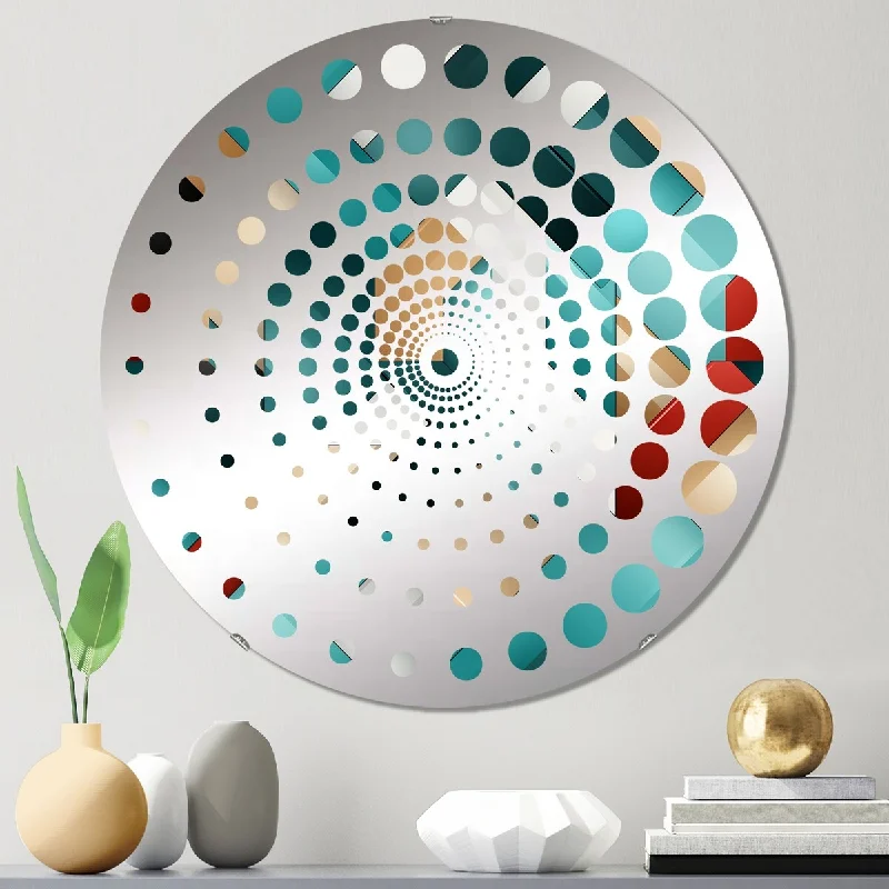 Designart "Teal Modern Geometric Tiles" - Modern Geometric Spiral Circle Wall Mirror