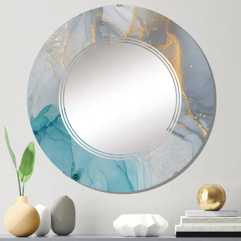 Designart 'Turquoise And Blue Liquid Ink' Printed Modern Wall Mirror