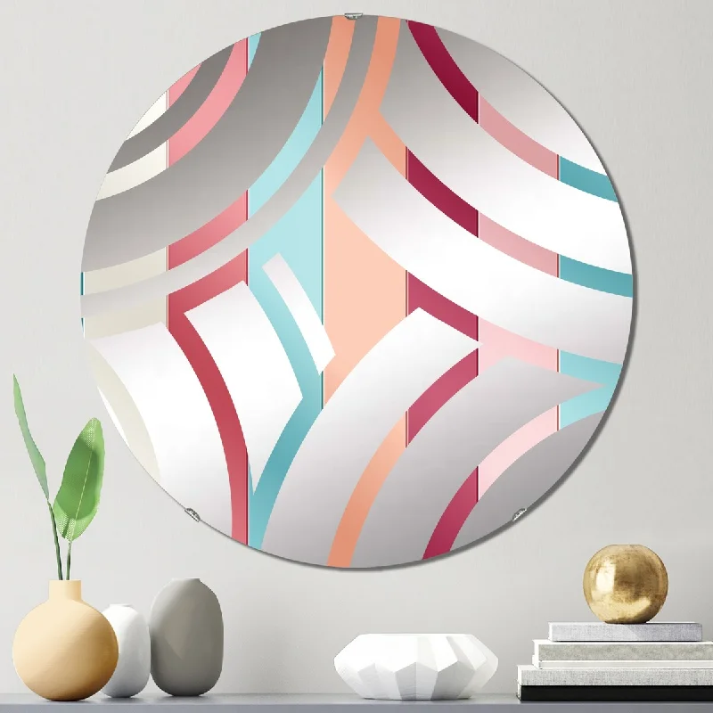 Designart "Vibrant Pink Striped Harmony Pattern" - Modern Striped, Abstract Centre Wave Decorative Mirror