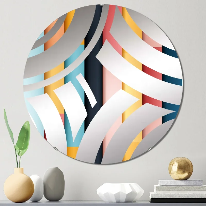 Designart "Vibrant Serenity Blue And Pink Lines Pattern" - Modern Striped, Abstract Centre Wave Decorative Mirror