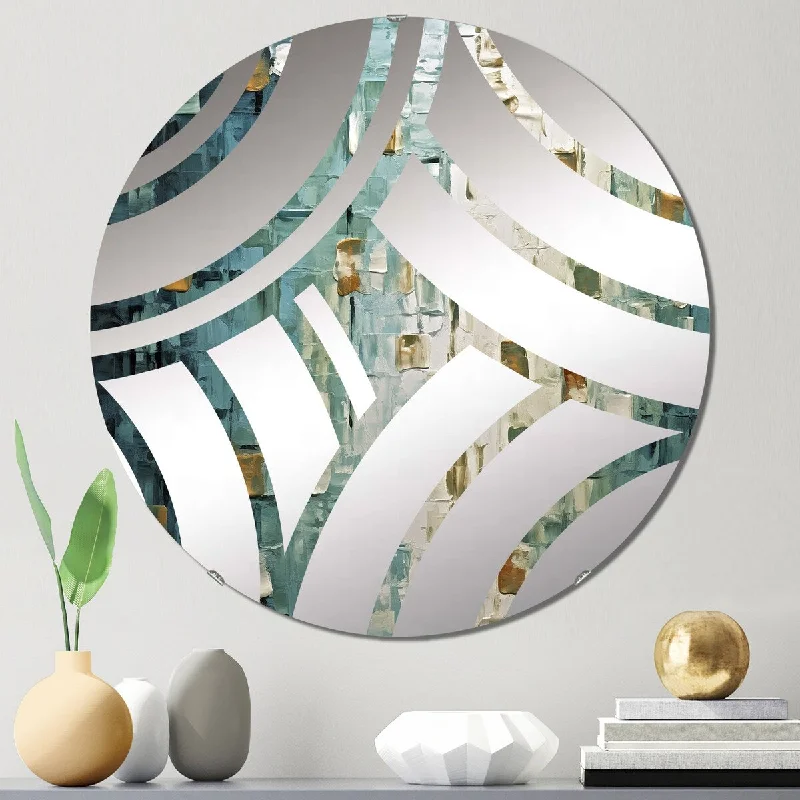 Designart "Vintage Impermanence In Retro Gold Blue Shades I" - Modern Abstract Painting Centre Wave Decorative Mirror