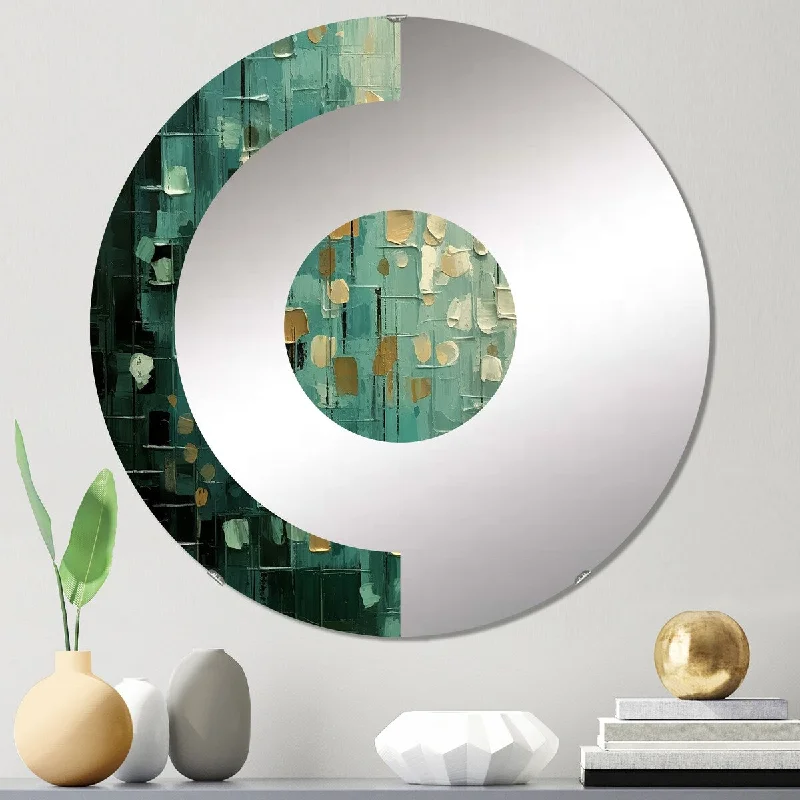 Designart "Vintage Impermanence In Retro Gold Blue Shades V" - Modern Abstract Painting Half Circle Wall Mirror