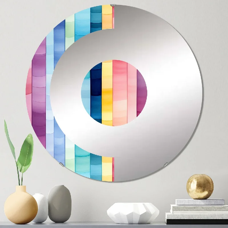 Designart "Watercolor Dreams Pink Striped Pattern" - Modern Striped, Abstract Half Circle Wall Mirror