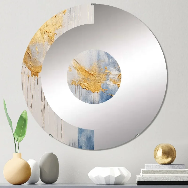 Designart "Waves Of Joy Minimal Nova Blue And Gold III" - Modern Abstract Painting Half Circle Wall Mirror