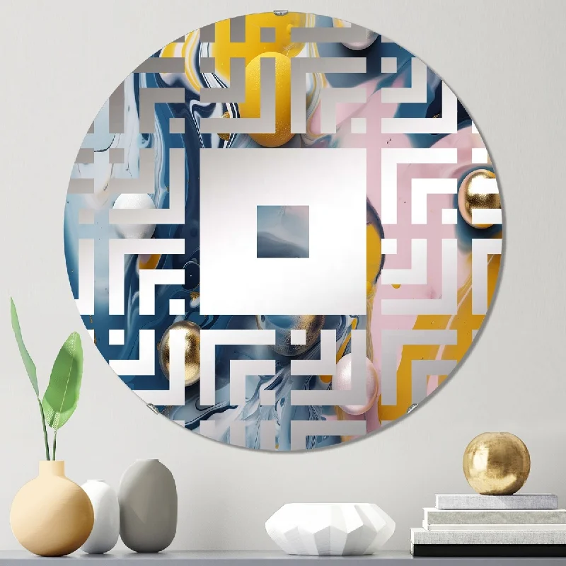 Designart "Yellow And Blue Fluid Stone III" - Modern Abstract Marble Square Wall Mirror