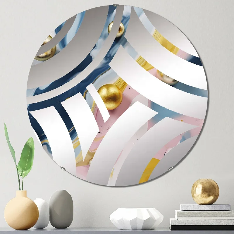 Designart "Yellow And Blue Fluid Stone V" - Modern Abstract Marble Centre Wave Decorative Mirror