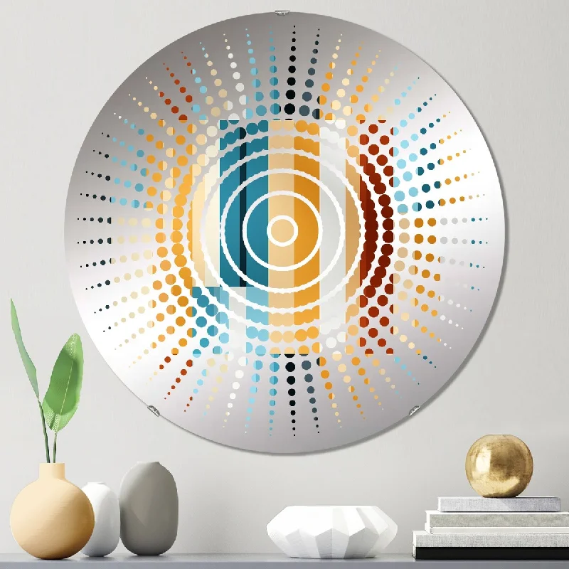 Designart "Yellow And Blue Striped Lines Cube Pattern" - Modern Striped, Abstract Sun Circles Wall Mirror