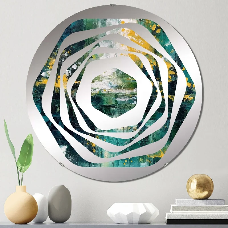 Designart "Yellow Green' Transcendent Liquid Ink" - Modern Abstract Marble Amorphe Decorative Mirror