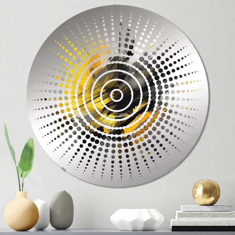 Designart "Yellow Grey Vibrant Swirls II" - Modern Abstract Geometric Sun Circles Wall Mirror