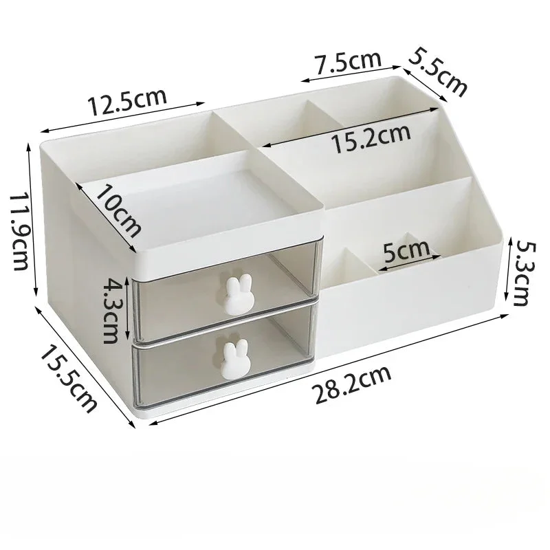 Desktop Organizer Pen Holders with Drawers (White)