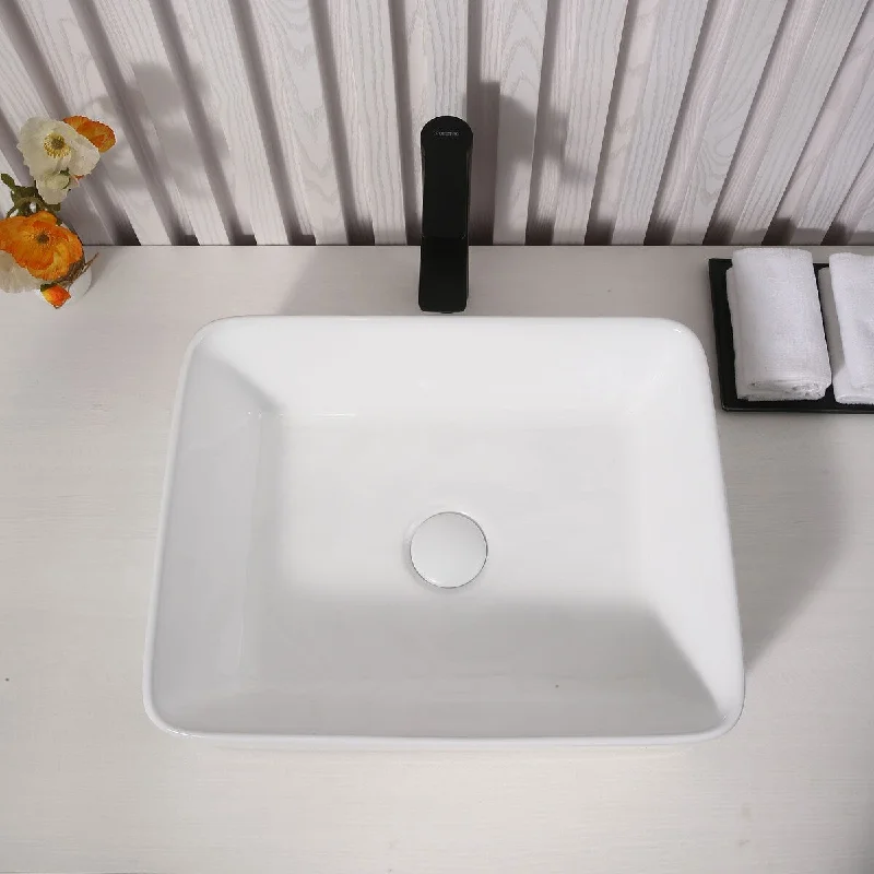 Dowell Ceramic Vessel Sink, Rectangle, Gloss White - 19Wx15Dx5H