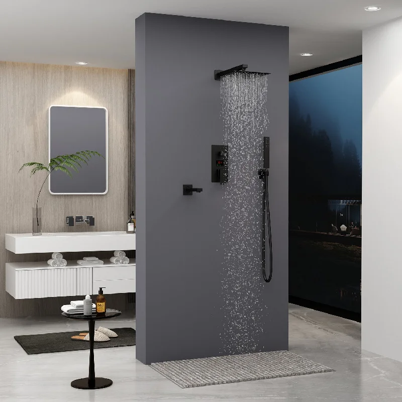 Temperature Display Shower System Waterfall Head and Handheld Shower