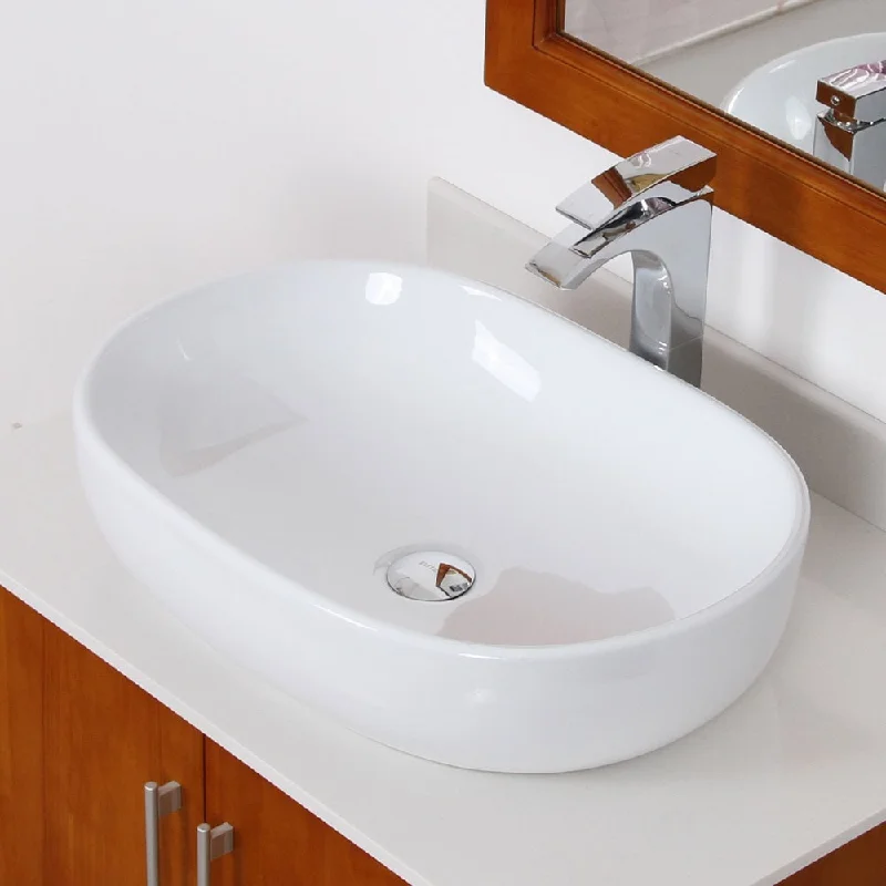 Elite White Ceramic Oval Vessel-style Bathroom Sink