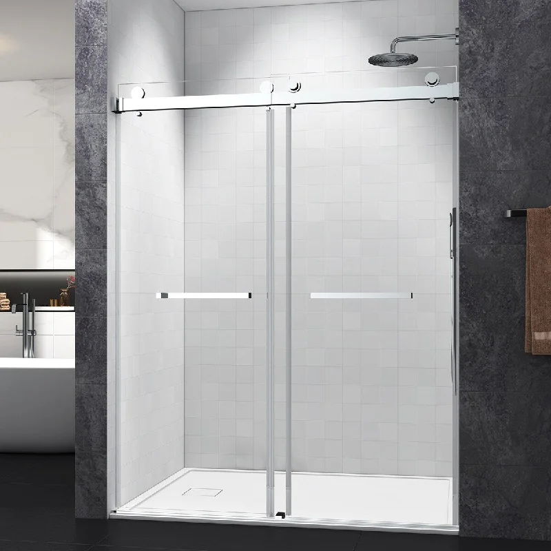 EPOWP 72*76" Double Sliding Frameless Shower Door Brushed Nickel Without Buffer