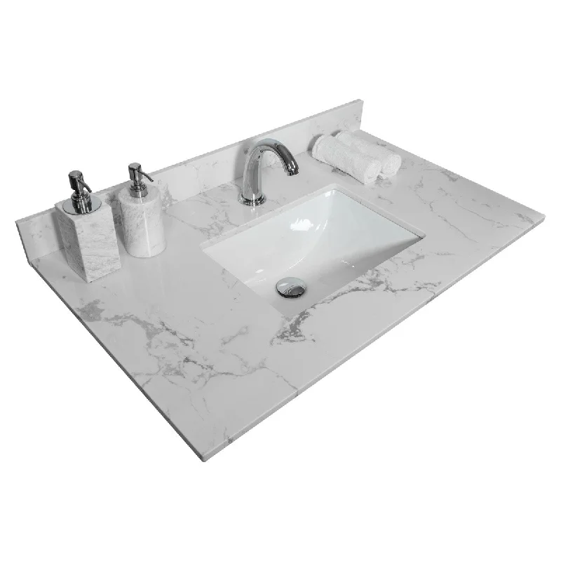 EPOWP bathroom stone vanity top with undermount ceramic sink and faucet hole