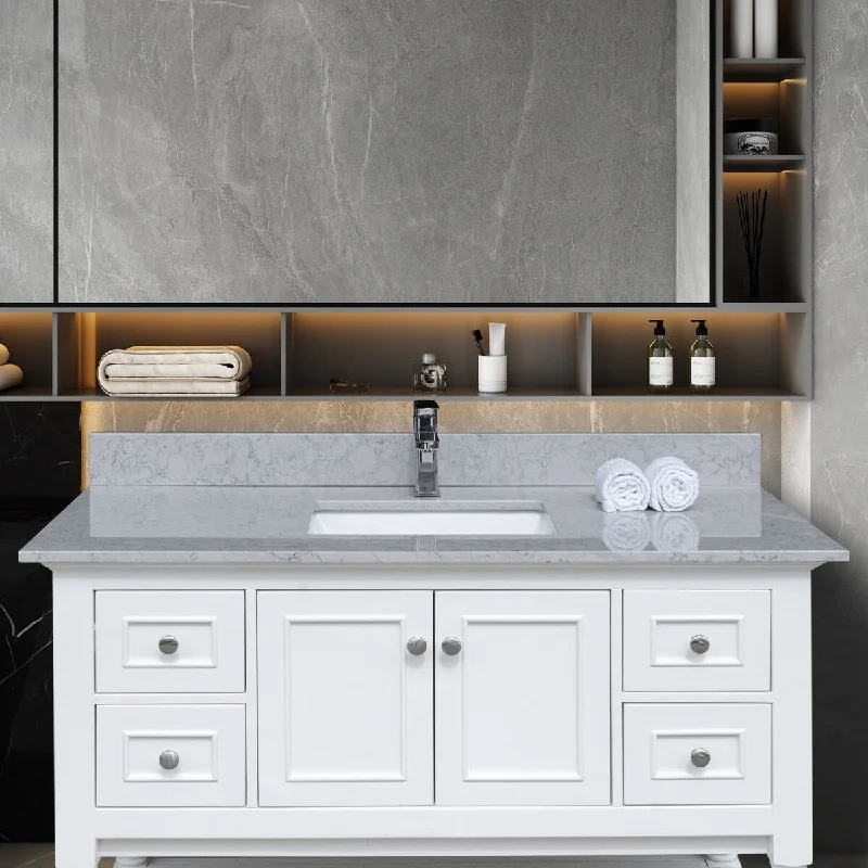 EPOWP bathroom stone vanity top with undermount ceramic sink and faucet hole