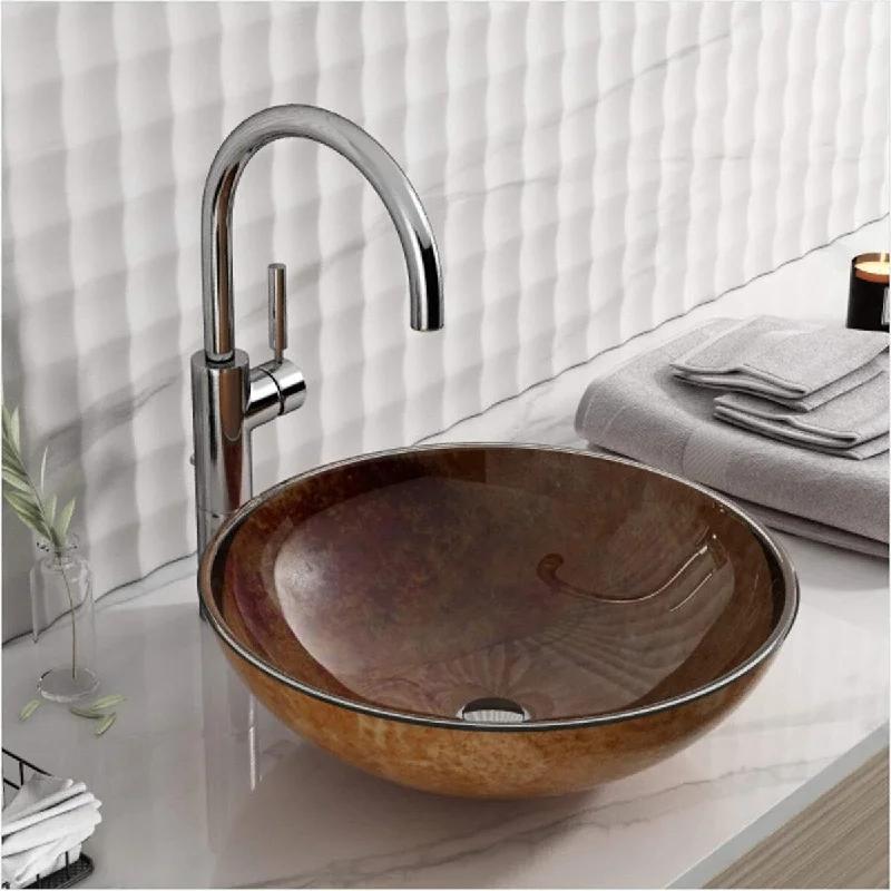 EPOWP Round Vessel Bathroom Sink Tempered Glass Vessel Bowl Sink in Brown