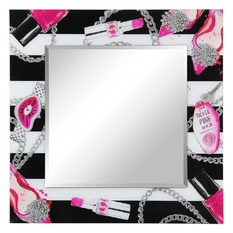 "Essentials" 24" Square Beveled Wall Mirror on 36" Square Printed Tempered Art Glass - 36 x 36