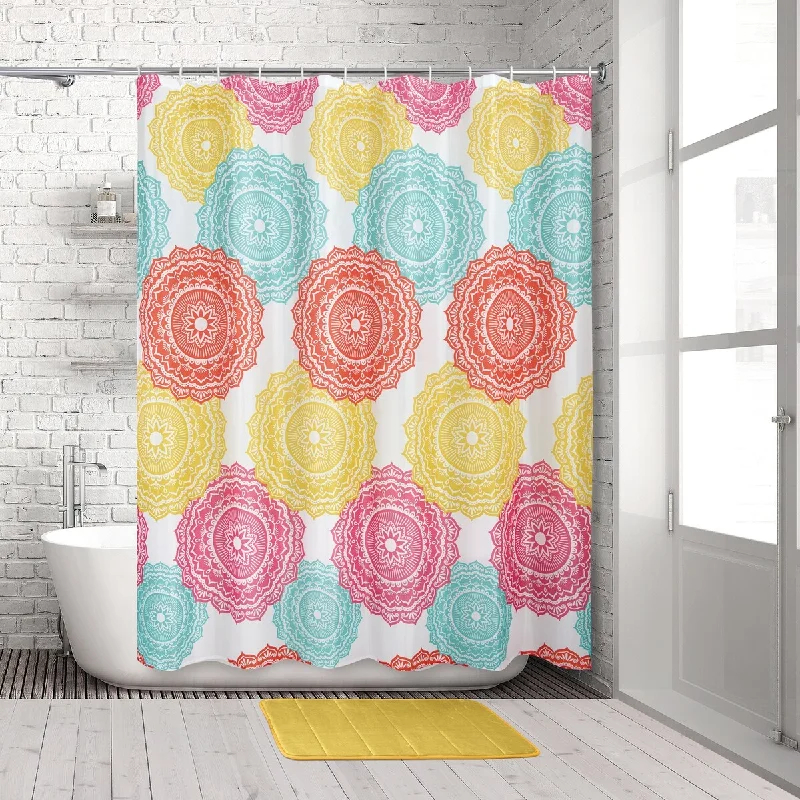 Festival 14-Piece Bath Set -Shower Curtain, Rug & Hooks - multi