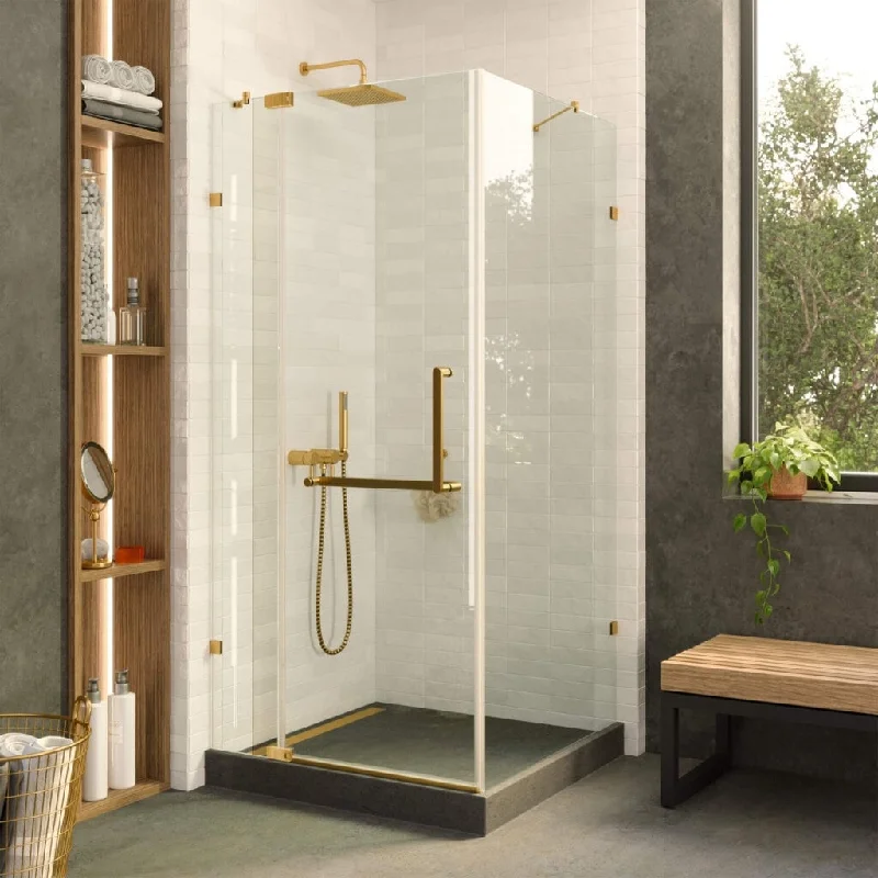 Fine Fixtures Frameless Shower Enclosure Hinged Glass Shower Door - Tempered Glass