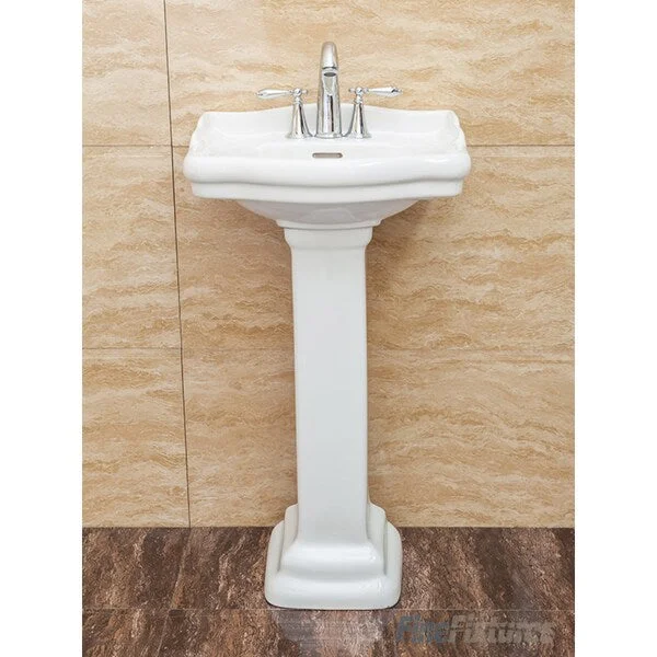 Fine Fixtures, Roosevelt Biscuit Pedestal Sink - Vitreous China Ceramic Material (4 Inch Faucet Spread hole)