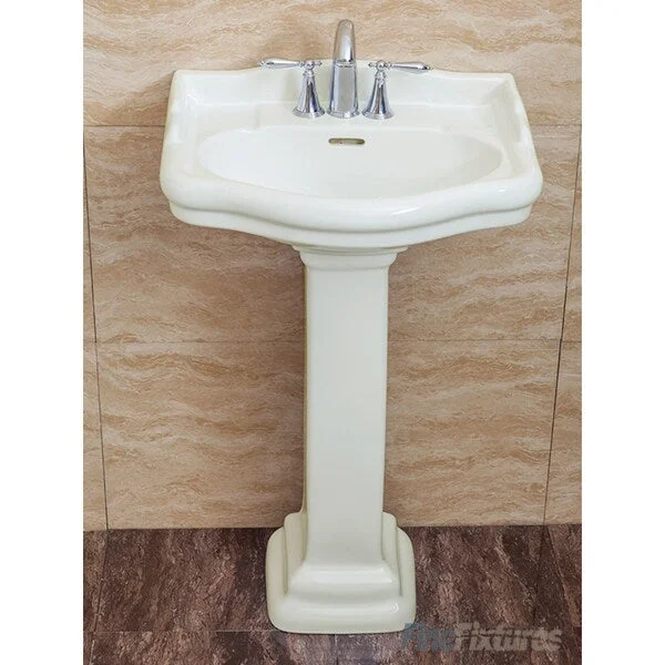 Fine Fixtures, Roosevelt Biscuit Pedestal Sink - Vitreous China Ceramic Material (4 Inch Faucet Spread Hole)