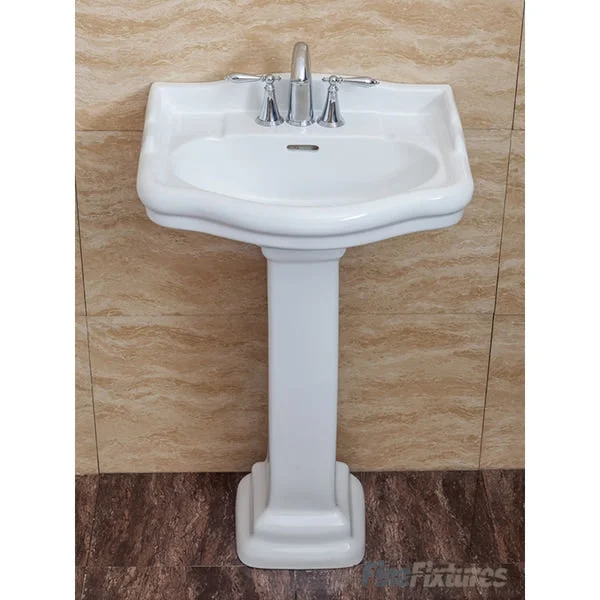 Fine Fixtures, Roosevelt White Pedestal Sink - Vitreous China Ceramic Material (4 Inch Faucet Spread Hole) - 22"x18"