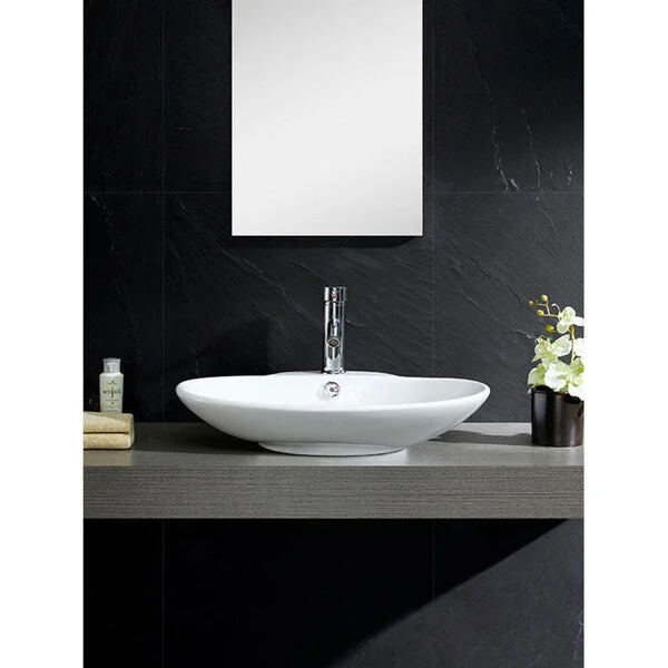 Fine Fixtures Vitreous China Low Oval White Vessel Sink