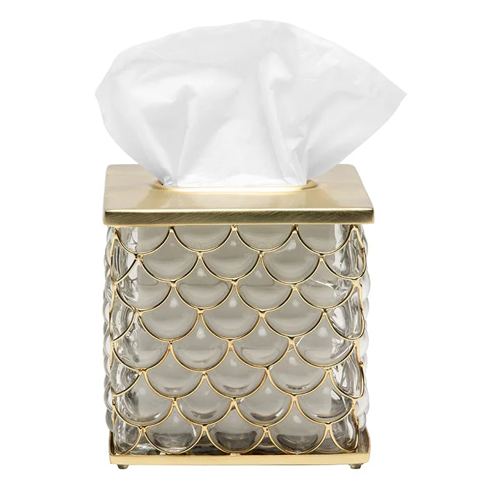 Gila Brushed Gold Glass/Brass Square Tissue Box