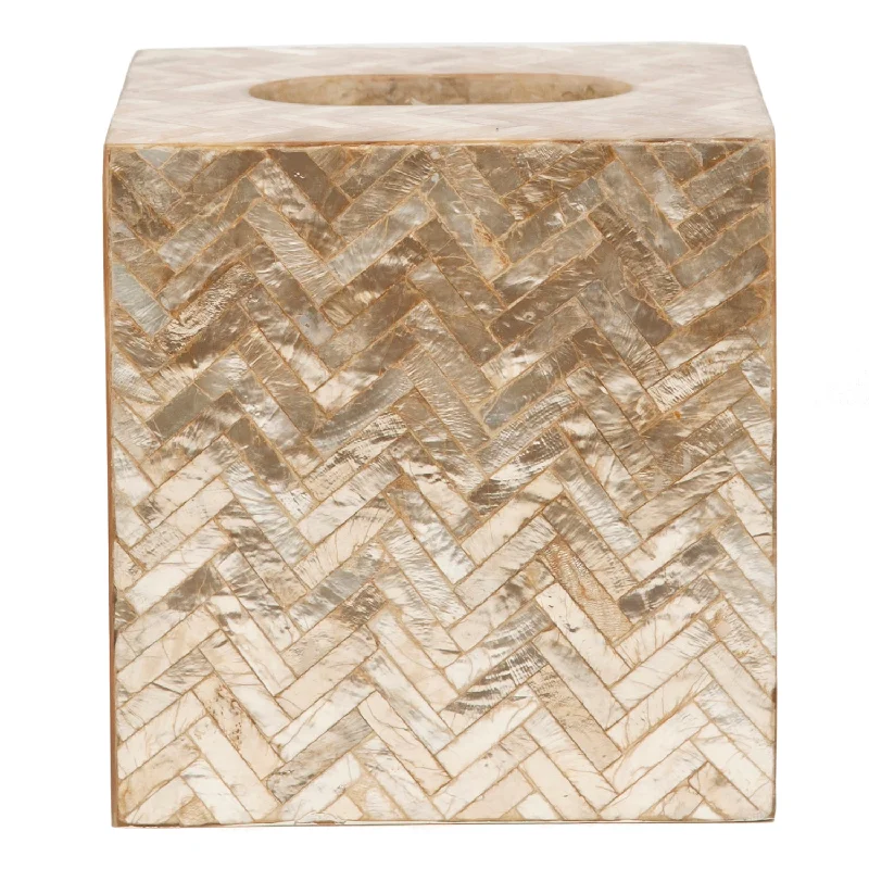 Handa Herringbone Capiz Shell Tissue Box Cover (Smoked)