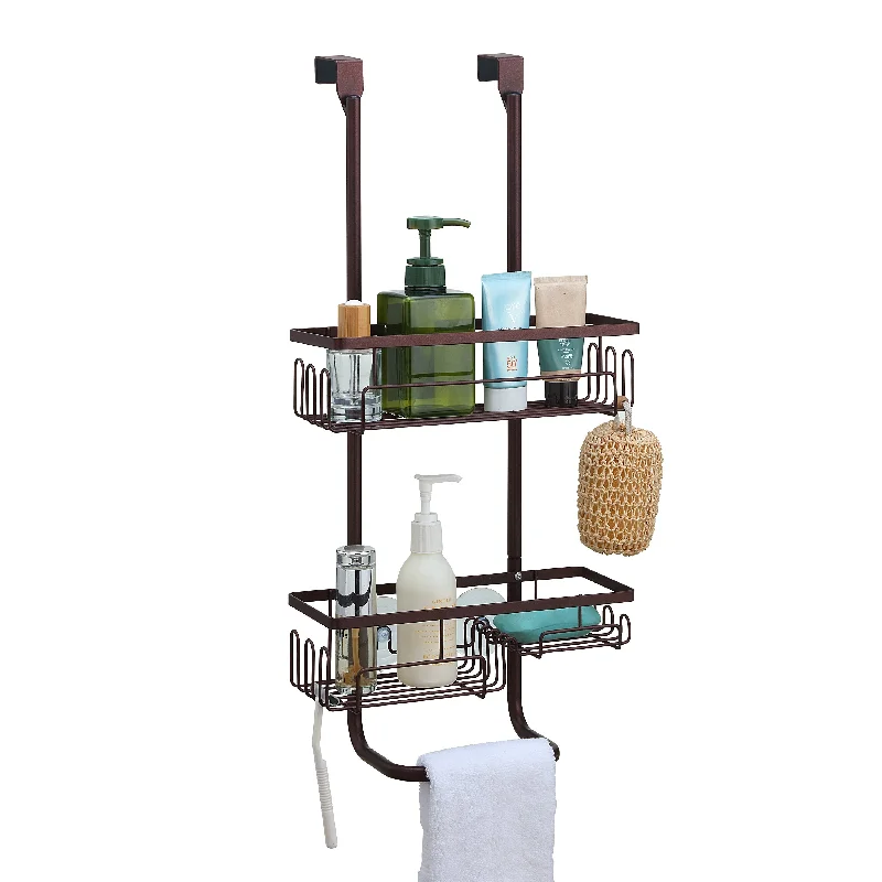 Classic Metal Bathroom Shower Caddy, 2-Tier Over Door Hanging Storage Organizer Basket