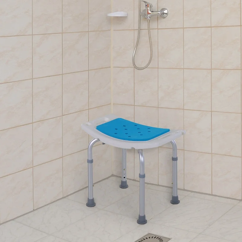 Homcom 6-Level Adjustable Curved Bath Stool Spa Shower Chair Non-Slip Design for the Elderly, Injured, & Pregnant Women