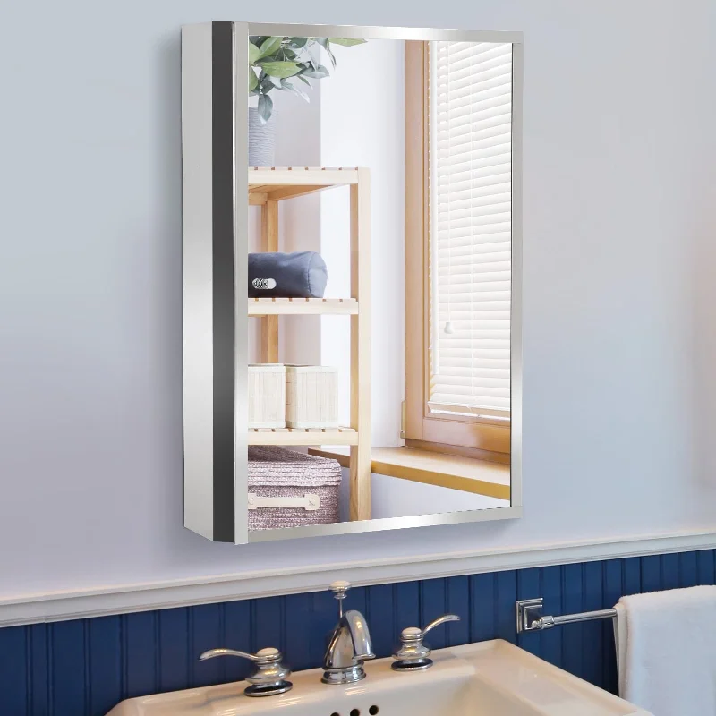 HomCom Vertical 24" Stainless Steel Bathroom Wall Mirror Medicine Cabinet