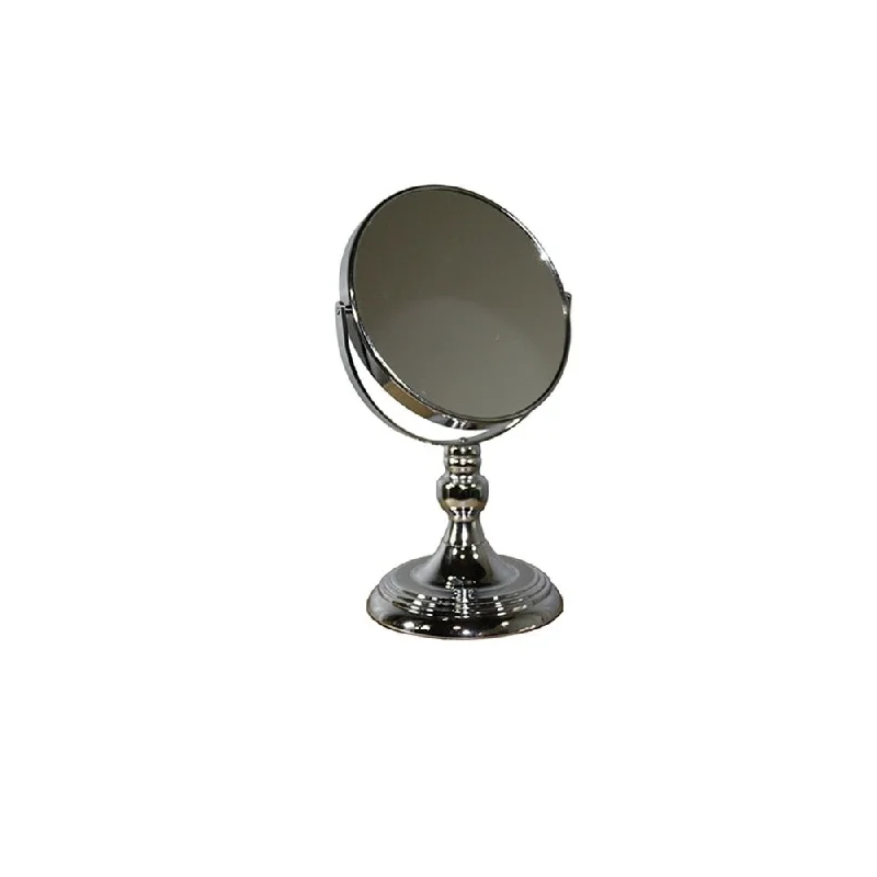 HomeRoots 12" Silver Round Metal Framed Makeup Shaving Tabletop Mirror - 8.25