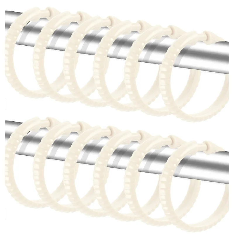 Ivory 12 Piece Premium Plastic Shower Curtain Hooks Rings Round 2.25" Inches