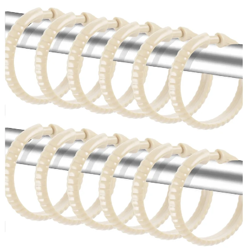 Ivory12 Piece Premium Plastic Shower Curtain Hooks Rings Round 2.25" Inches - Ivory