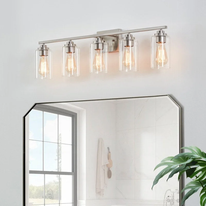 KAWOTI 5-Light Dimmable Bathroom Vanity Light with Clear Glass Shade