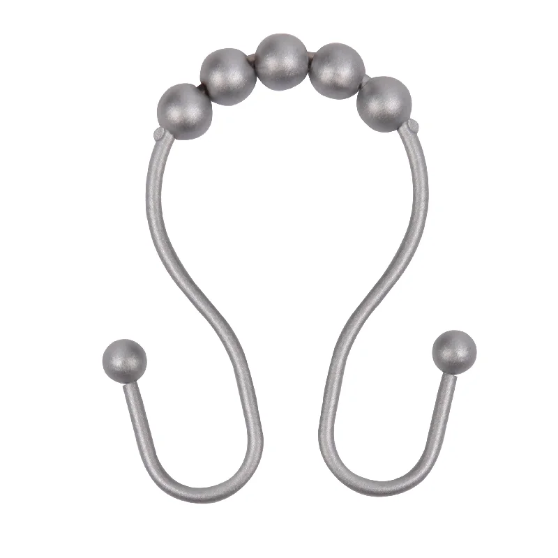 Kenney Rust-Proof Beaded Roller Shower Curtain Double Hooks, Set of 12 - Matte Grey