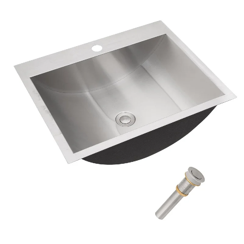 Kichae 21" x 17" Bathroom Sink Drop-in Brushed Stainless Steel Bathroom Sink with Arc-shaped Basin - 21"x17"x6"