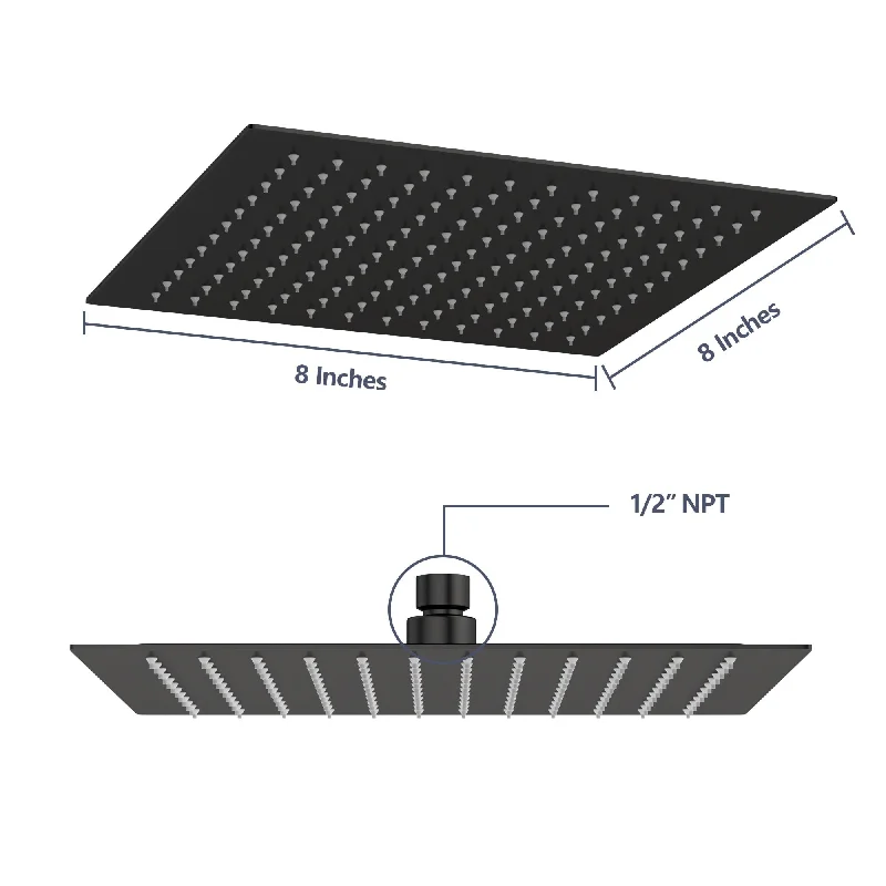 Kichae 8 inch Rain Shower Head Stainless Steel Rainfall Showerhead