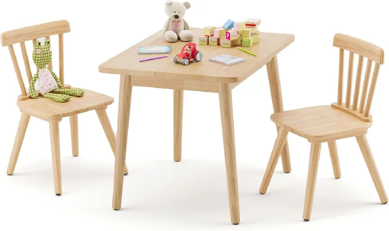 Kids Table and Chair Set - Rubberwood with Non-Slip Legs and Round Edges