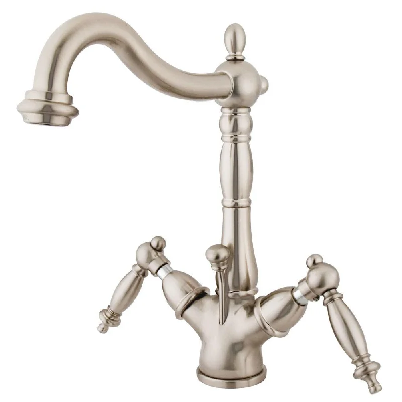 Kingston Satin Nickel 2 Handle Single Hole Bathroom Faucet w Drain KS1438TL