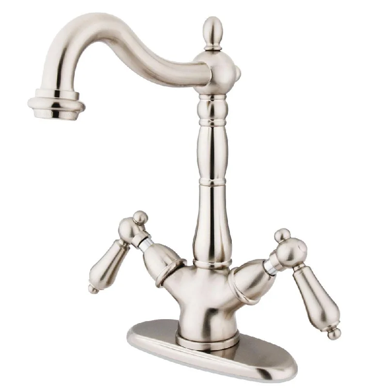 Kingston Satin Nickel 2 Handle Vessel Sink Bathroom Faucet w deck plate KS1498AL