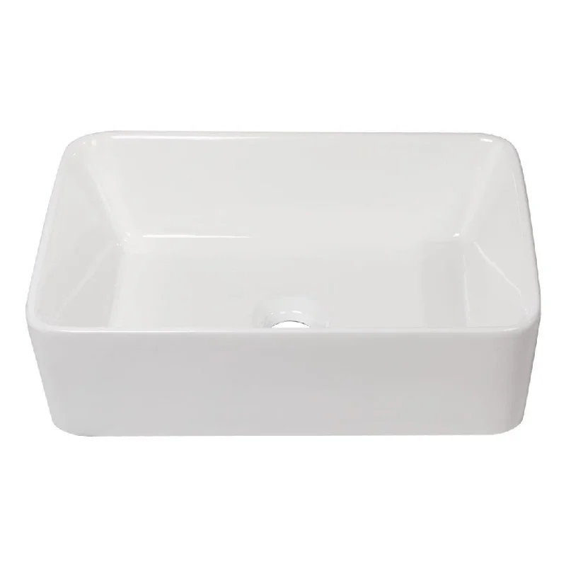 Lordear 19 inch Ceramic White/Black Bathroom Sink Rectangular Vessel Sink