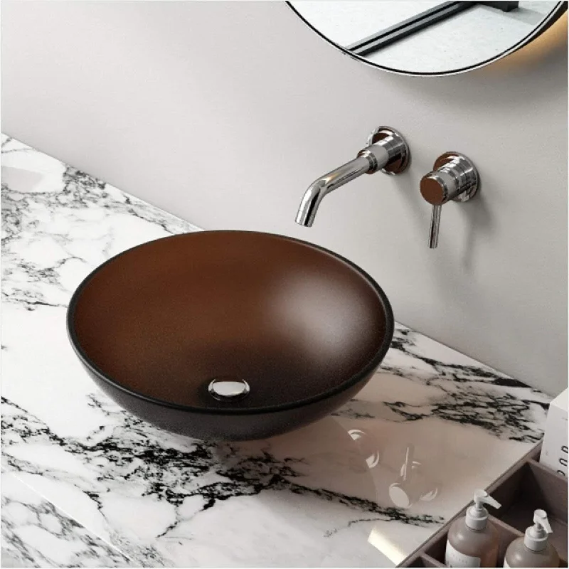 Modern 16"x6" Tempered Glass Vessel Bathroom Sink Handmade Thick & Scratch Tough & Stain Resistant, Gold Brown