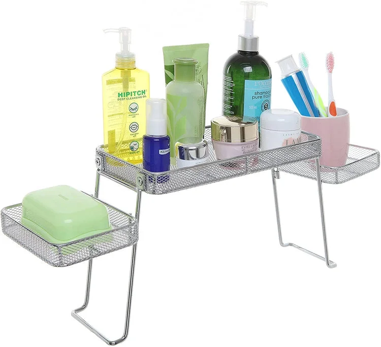 Modern Mesh Chrome Plated Metal Countertop Organizer with 3 Shelves