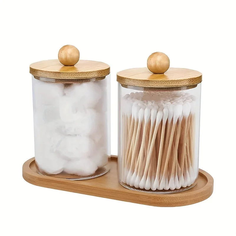 Natural Bamboo Q-Tip Holder with Tray