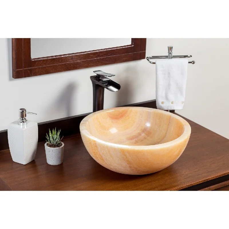 Natural Stone Vessel Bathroom Sink - Isidro Honey Onyx