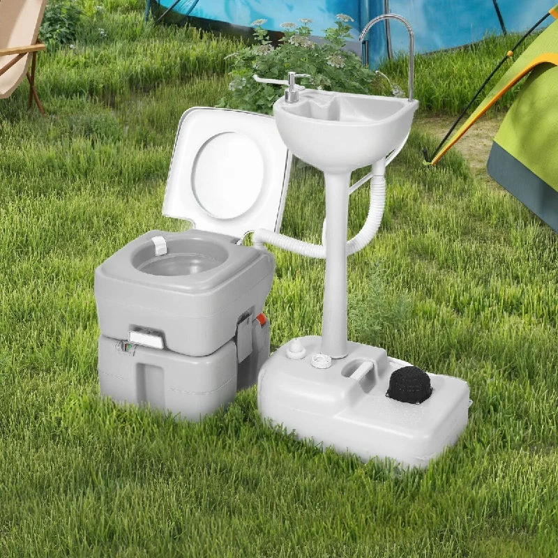 Outdoor RV Portable Sink and Toilet Set,17 L Hand Washing Station & 5.3 Gallon Flush Potty - N/A