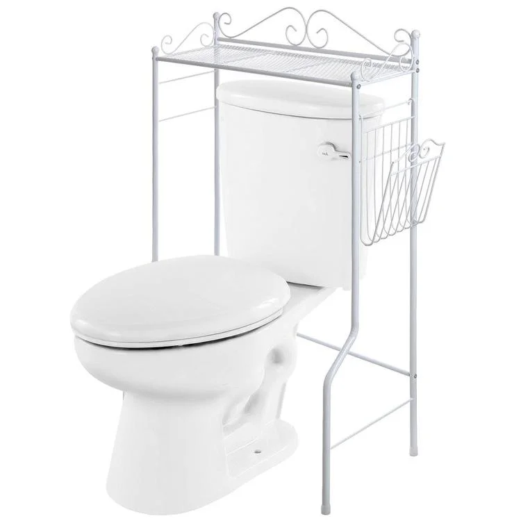 Metal White Over The Toilet Bathroom Shelf w/ Magazine Basket